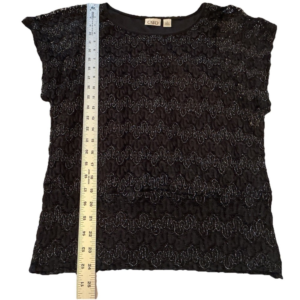 Women's Cato Black Sparkle Short Sleeve Blouse‎ Top Lined Stretch Top - Size S - Picture 4 of 8